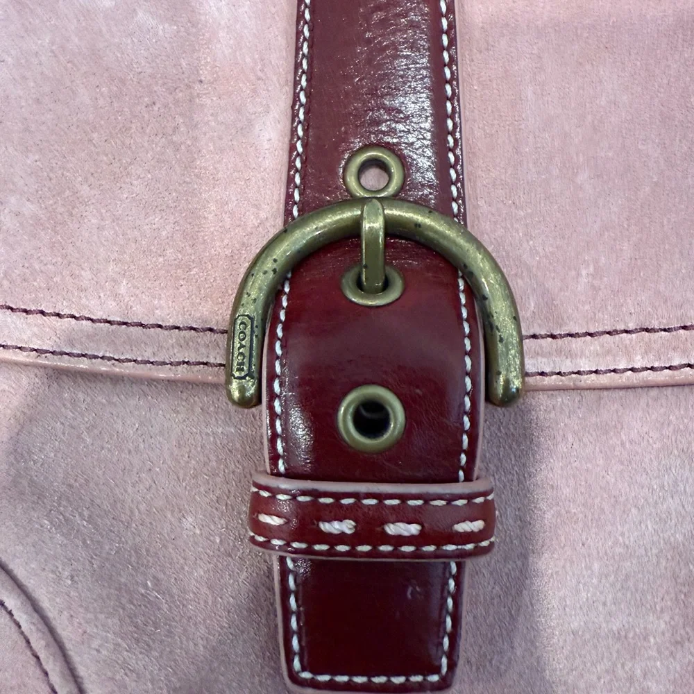 Coach Blush and Burgundy Suede and Leather Crossbody Bag - Picture 2 of 7